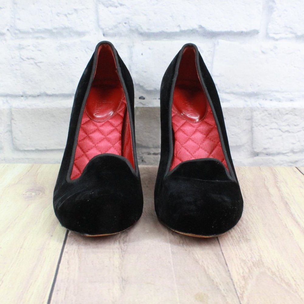 COLE HAAN Black Velvet Slip on Air Soles Block Heel Shoes Size 8.5 B - Picture 4 of 11
